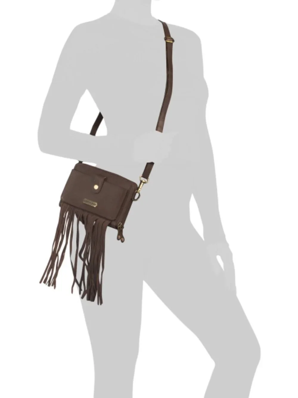 AMERICAN BISON Leather Fringe Organized Cell Phone Wallet Snake Embossed Detail - Picture 4 of 4